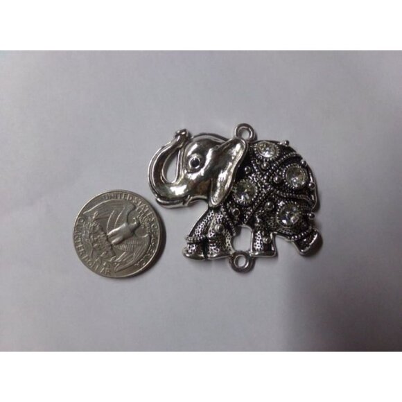 Antique Silver Clear Rhinestone Elephant Link Connector - Picture 2 of 2